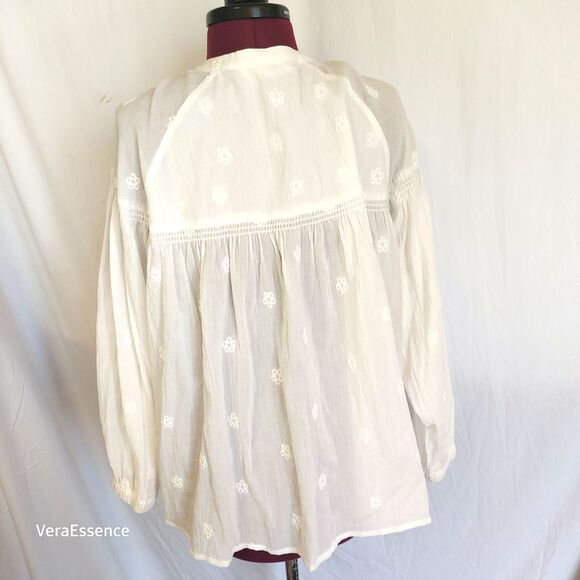 Electric & Rose Sasha Top Tunic Sheer Cotton Shirt in Cloud White Embroidered M - Picture 7 of 12